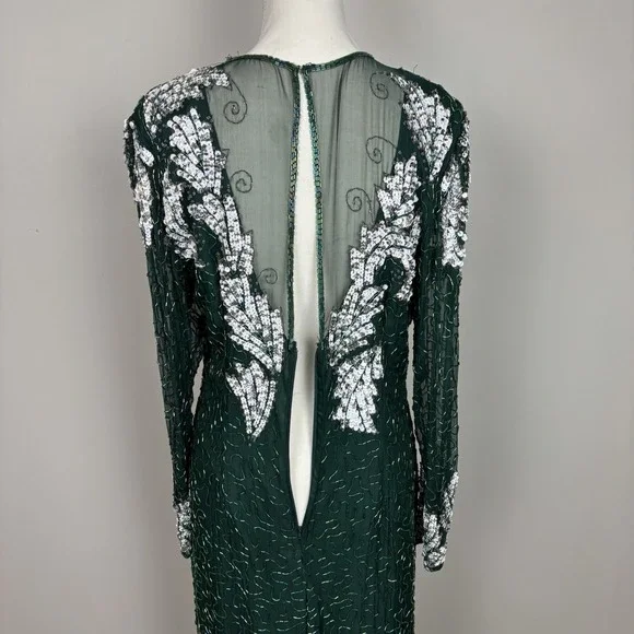Vtg Scala Gown Large Green Silk Beaded Sequin Lined Gala Party Event Glam Dress Vtg Scala Gown Large Green Silk Beaded Sequin Lined Gala Party Event Glam Dress
